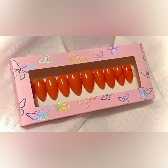 Hot Cheetos Almond Nails| Hand painted nails | Custom press on nails - Picture 1 of 4